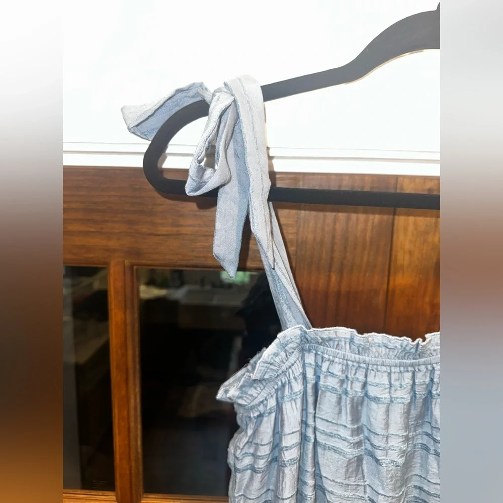 NWT Altar’d State Size Medium Blue‎ Textured Striped Tie Straps Dress - Picture 3 of 14